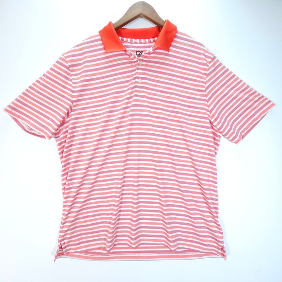 Cutter & Buck Other - Cutter & Buck Polo Mens XL Orange White Stripe Y2K Golf Shirt CB DryTec UPF 50+